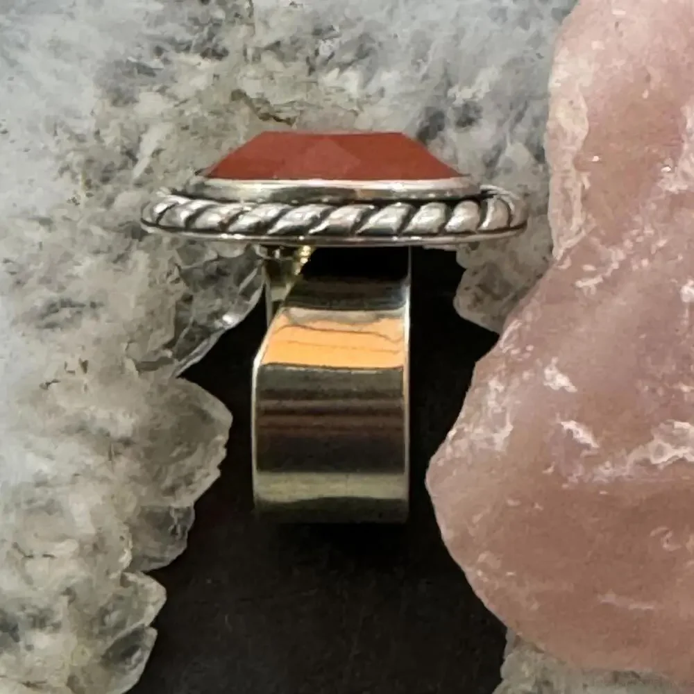 Carolyn Pollack Sterling Silver Oval Faceted Carnelian Ring Size 6.5 For Women